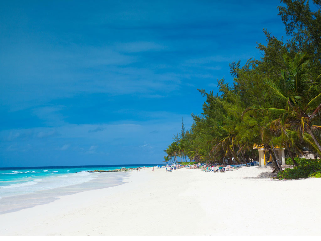 Sunny white sand beach at Barbados