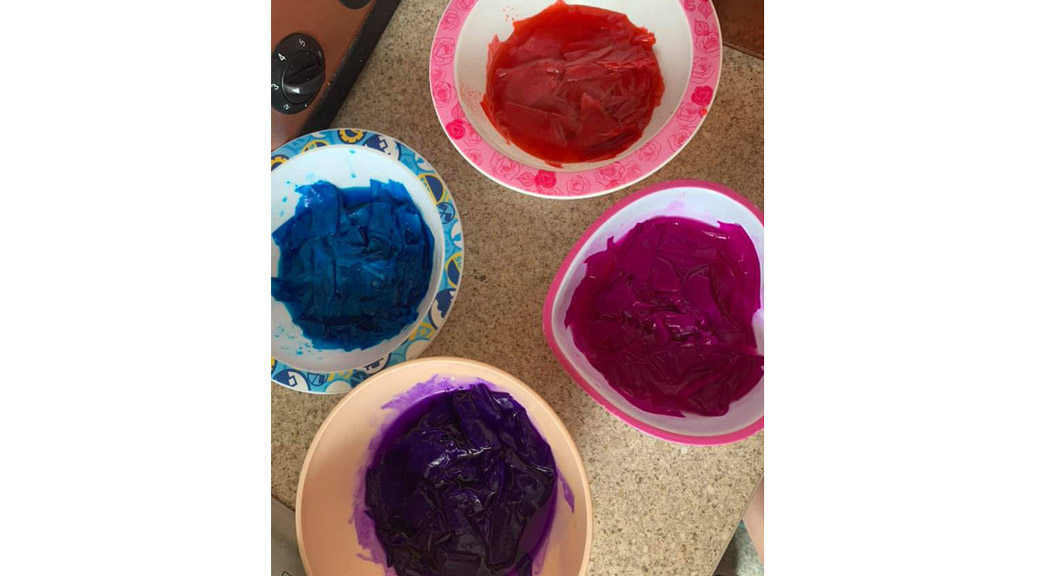 staining coloured tissue paper into colour