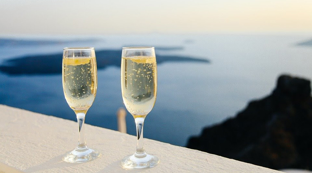 Wine in a glass at Sea bay, Balearic Islands