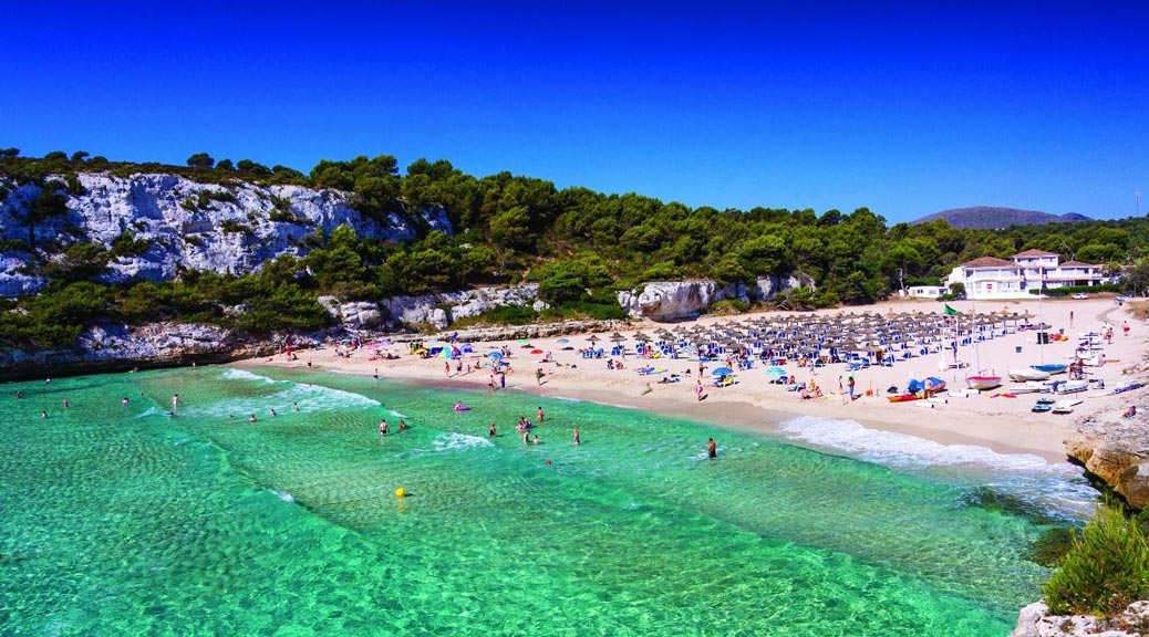 People enjoying beach at Cala Romantica, Majorca