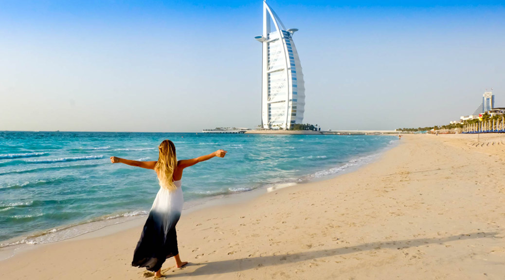 A Woman enjoying at Madinat Jumeirah beach