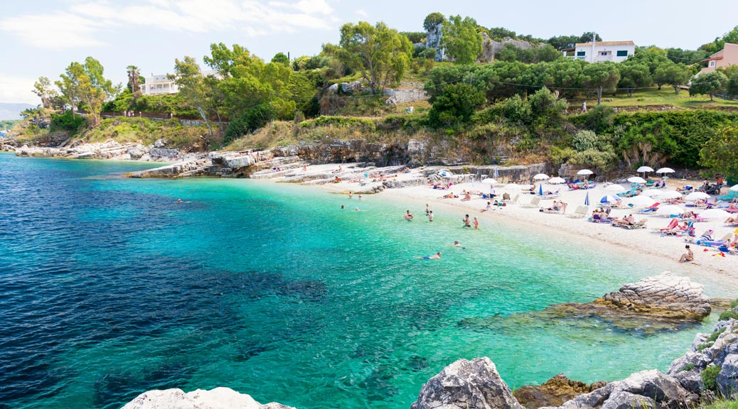 paradise beach in Kassiopi in Corfu island, Greece