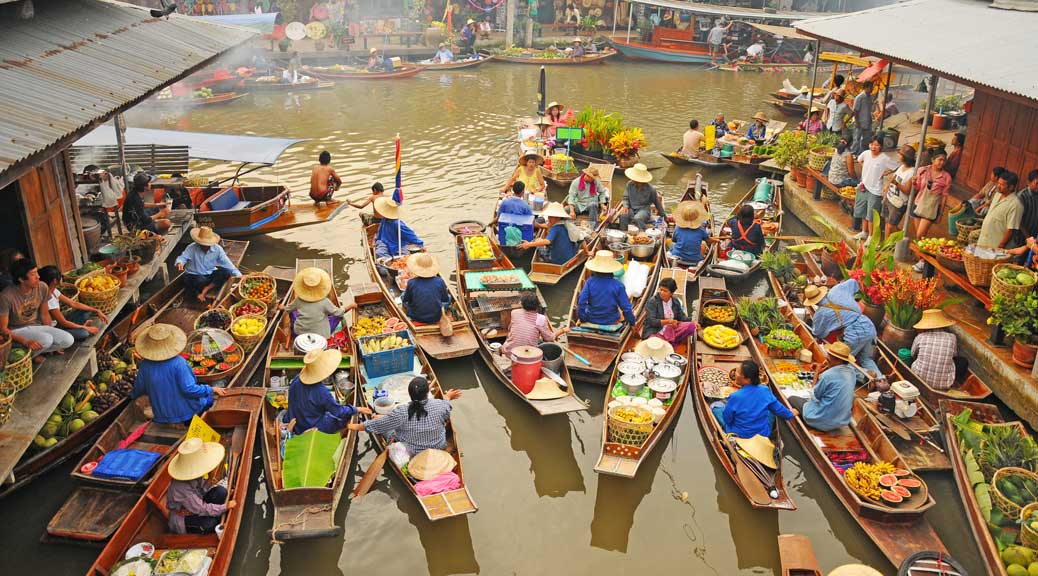 people at Amphawa Floating market, Thailand