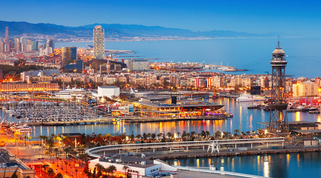 Barcelona city and Port in evening. Catalonia, Spain