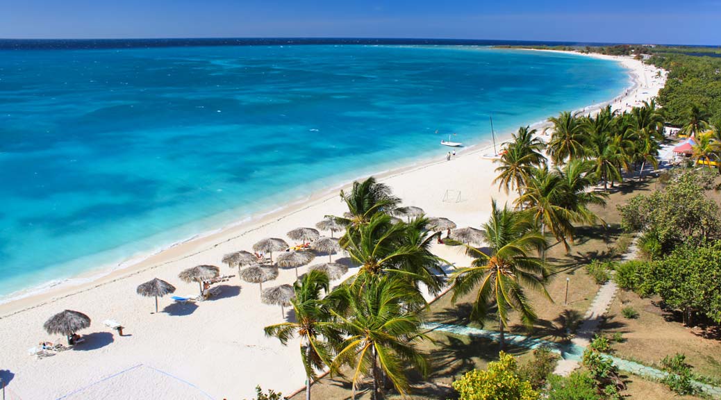 Beautiful tropical beach at the Caribbean island cuba with white sands and stunning turquoise waters