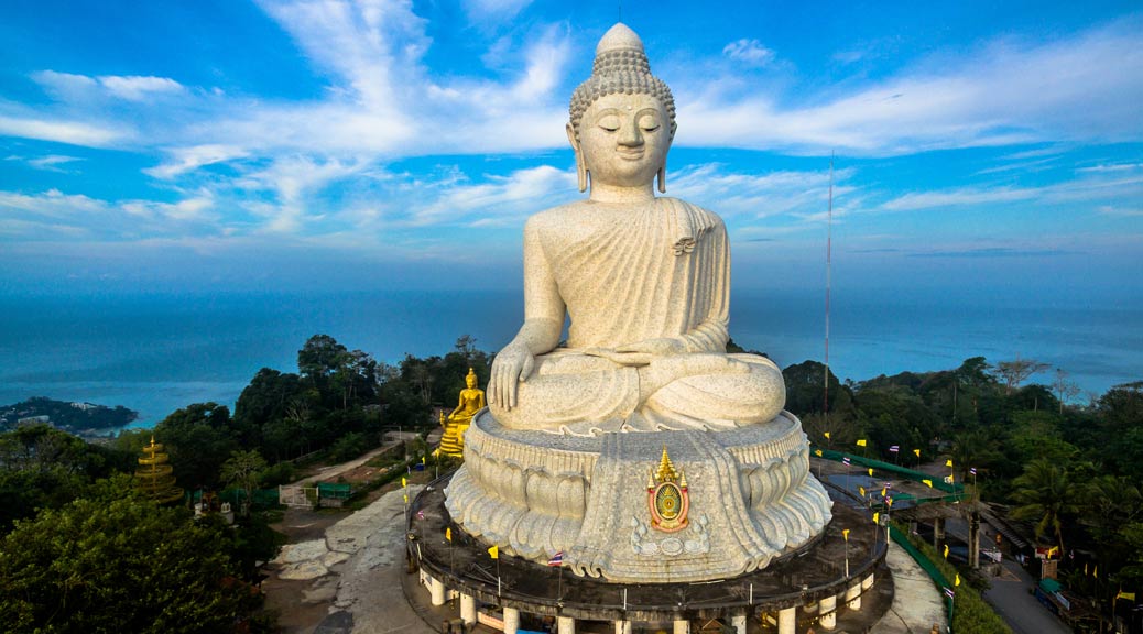 Big Buddha statue Was built on a high hilltop of Phuket Thailand 