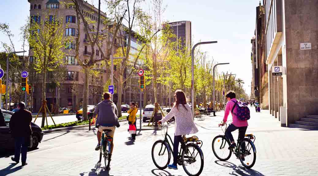 bikers at avinguda diagonal  in barcelona catalonia spain