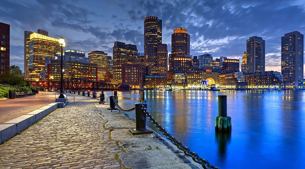 Boston, Massachusetts, Skyline, Dusk, Water