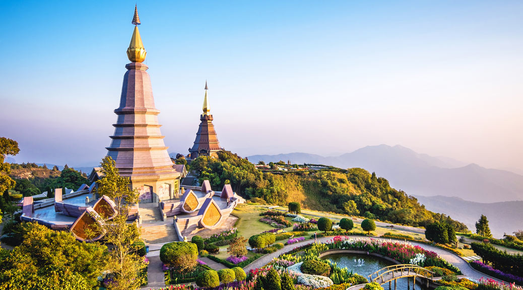 Twin pagodas at Doi Inthanon mountain near Chiang Mai, Thailand
