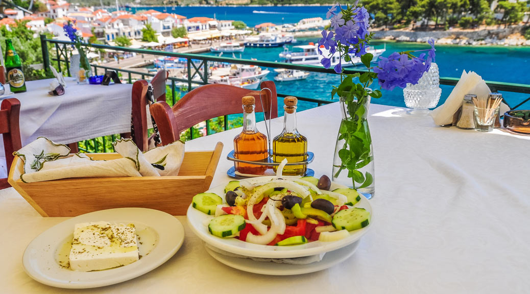 Feta with greek salad in restaurant
