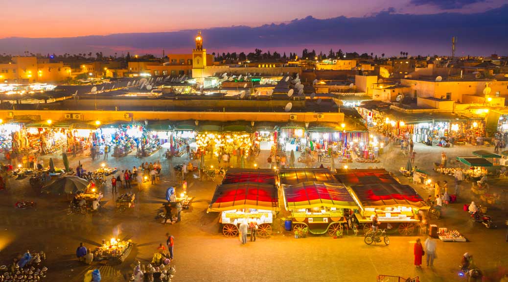 beautiful night view of a market name jamaa el fna marrakech
