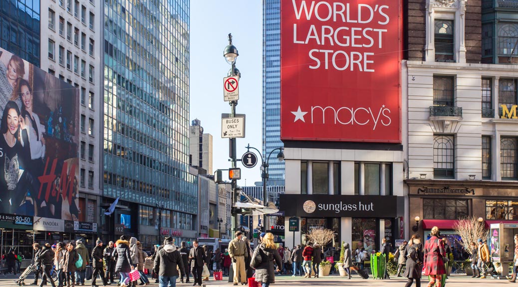 Macy's Herald Square in midtown Manhattan with many pedestrians visible