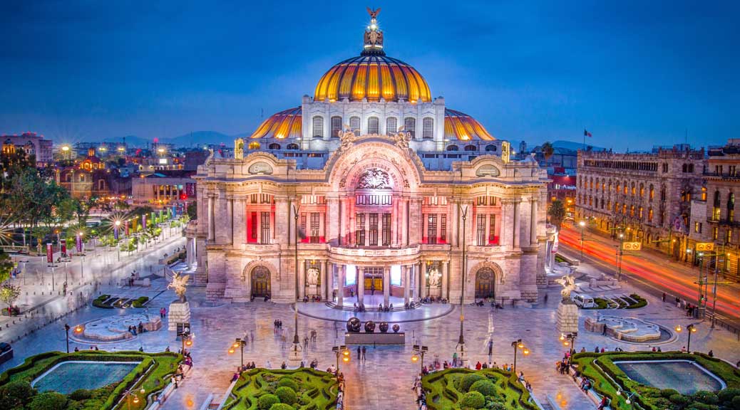 Mexico City The Fine Arts Palace or Palacio de Bellas Artes in an amazing night