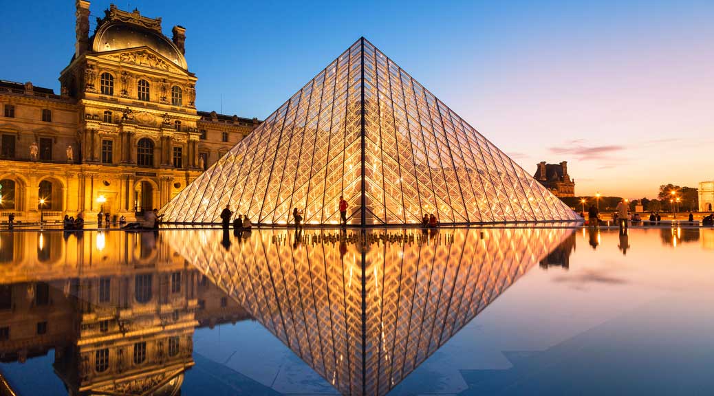 amazing shadow of paris louvre pyramid in the water 