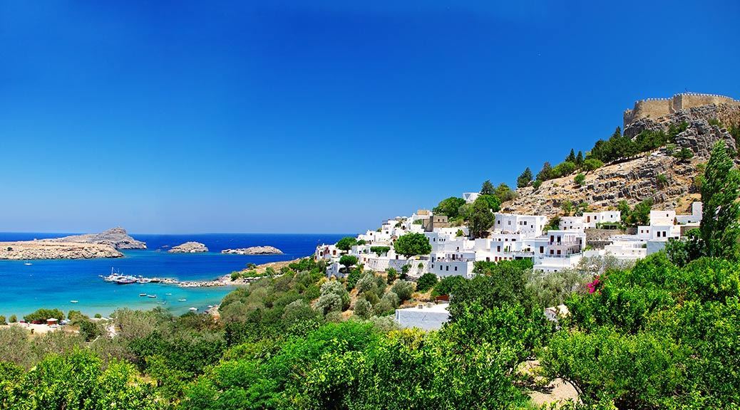 Rhodes, Greece, Sea, Hill, Houses, Scenic