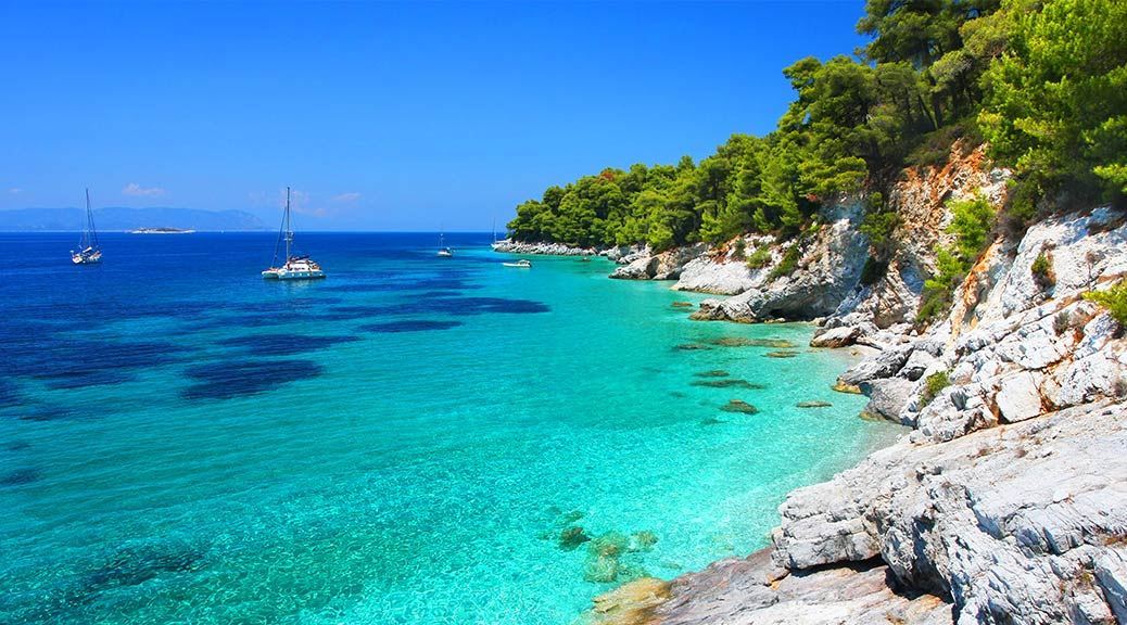Skopelos, Bay, Boats, Water, Blue, Green