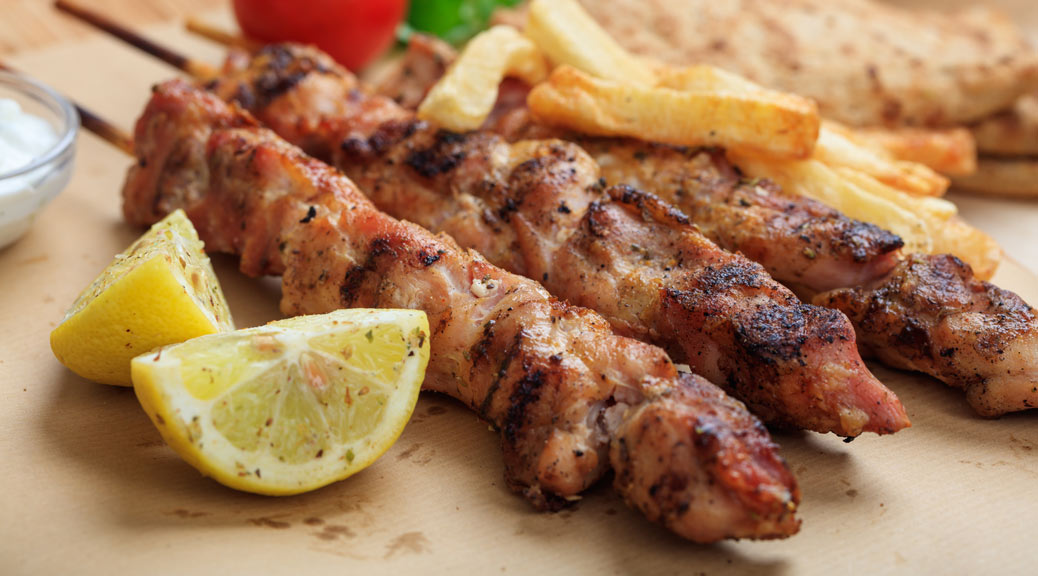 Grilled meat Souvlaki on a table