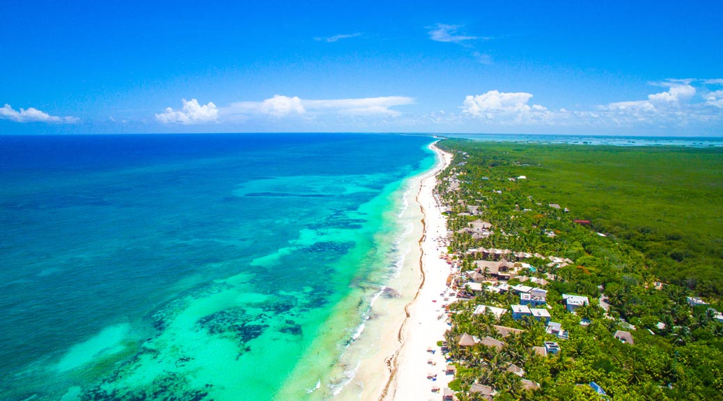 areal view of tulum beach mexico