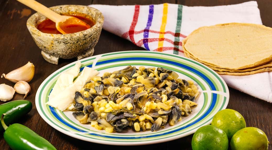 mexican delicacy huitlacoche served with mushrooms