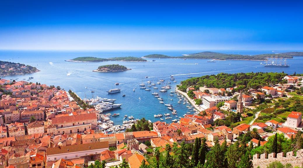 Beautiful harbor of Island town of HVAR Croatia 