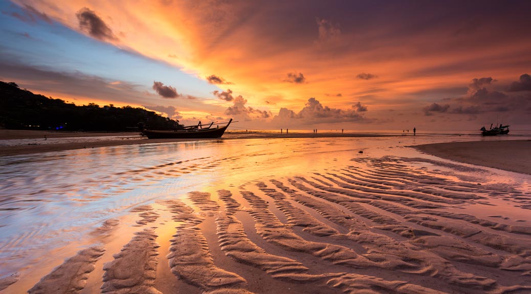 silent relaxing sunset on kamala beach phuket thailand